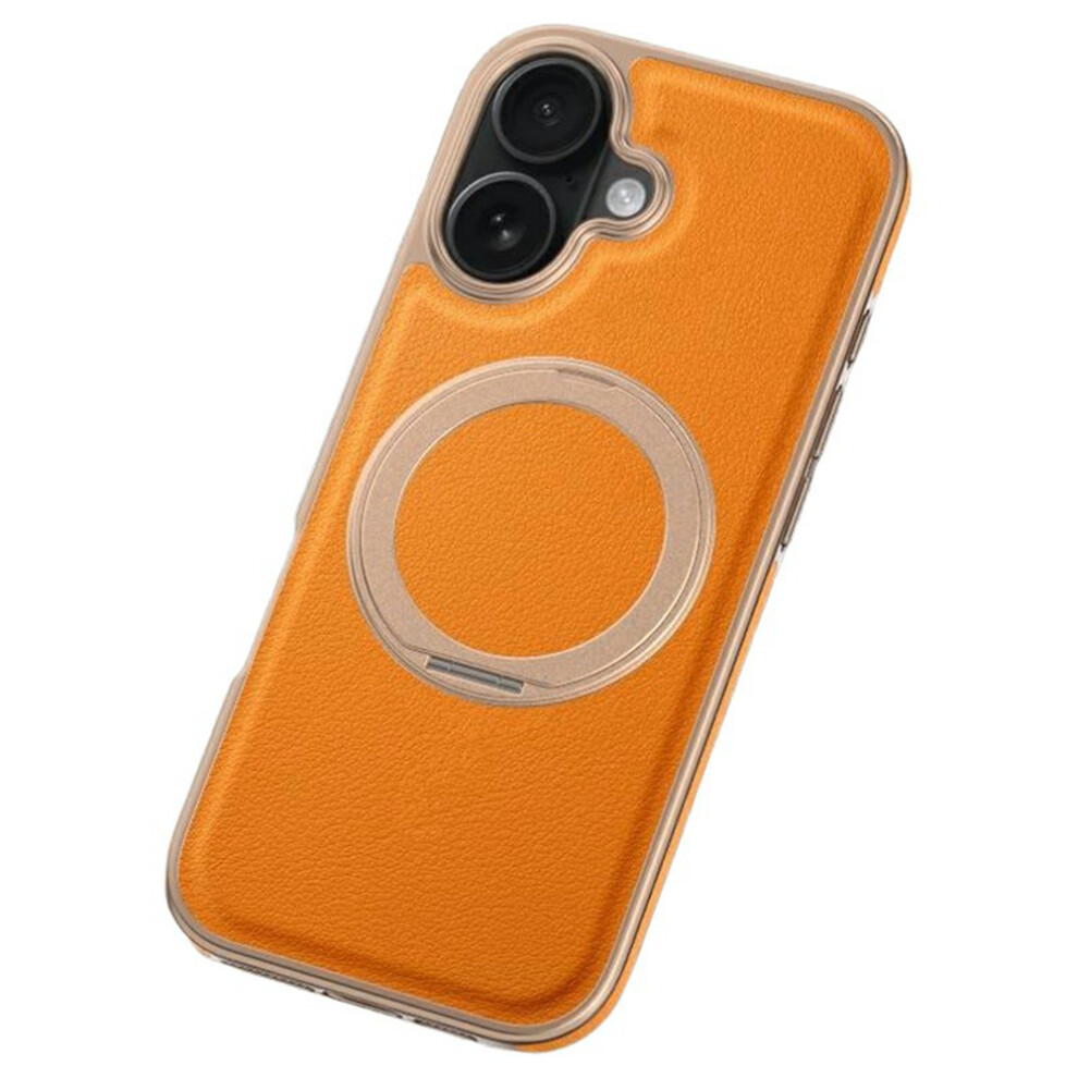 (Orange) For Iphone 17 Magnetic Case With Rotating Kickstand Leather + Pc + Tpu Electroplating Phone Cover Orange 6914290964239