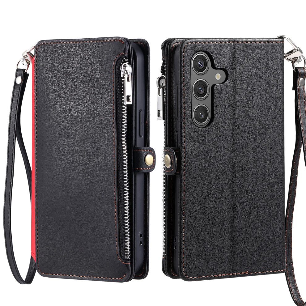 (Black) For Samsung Galaxy S26 Case Tpu + Pu Leather Wallet Phone Cover With Wrist Strap Black 6914292790447