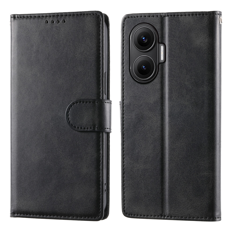 (Black) For Xiaomi Redmi Turbo 4 Pro 5G / Poco F7 5G Case Stand Wallet Calf Texture Pu Leather Flip Phone Cover With Wrist Str Black 6914297761381