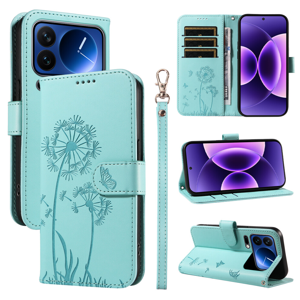 (Green) For Xiaomi 17 Pro Leather Wallet Case With Strap Dandelion Imprint Phone Stand Cover Green 6914290649648