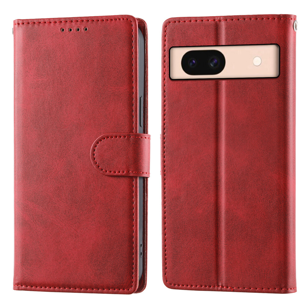 (Red) For Google Pixel 8A Case Stand Wallet Calf Texture Pu Leather Flip Phone Cover With Wrist Strap Red 6914299680604