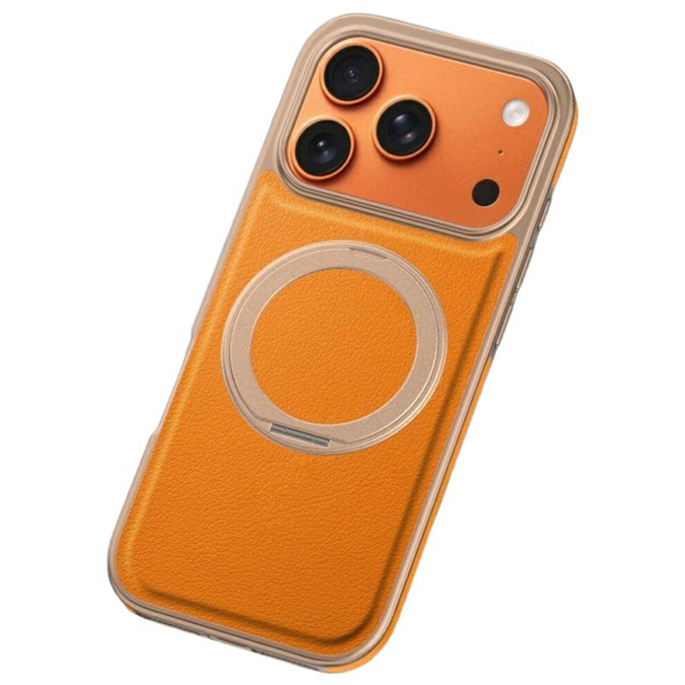 (Orange) For Iphone 17 Pro Magnetic Case With Rotating Kickstand Leather + Pc + Tpu Electroplating Phone Cover Orange 6914291154097