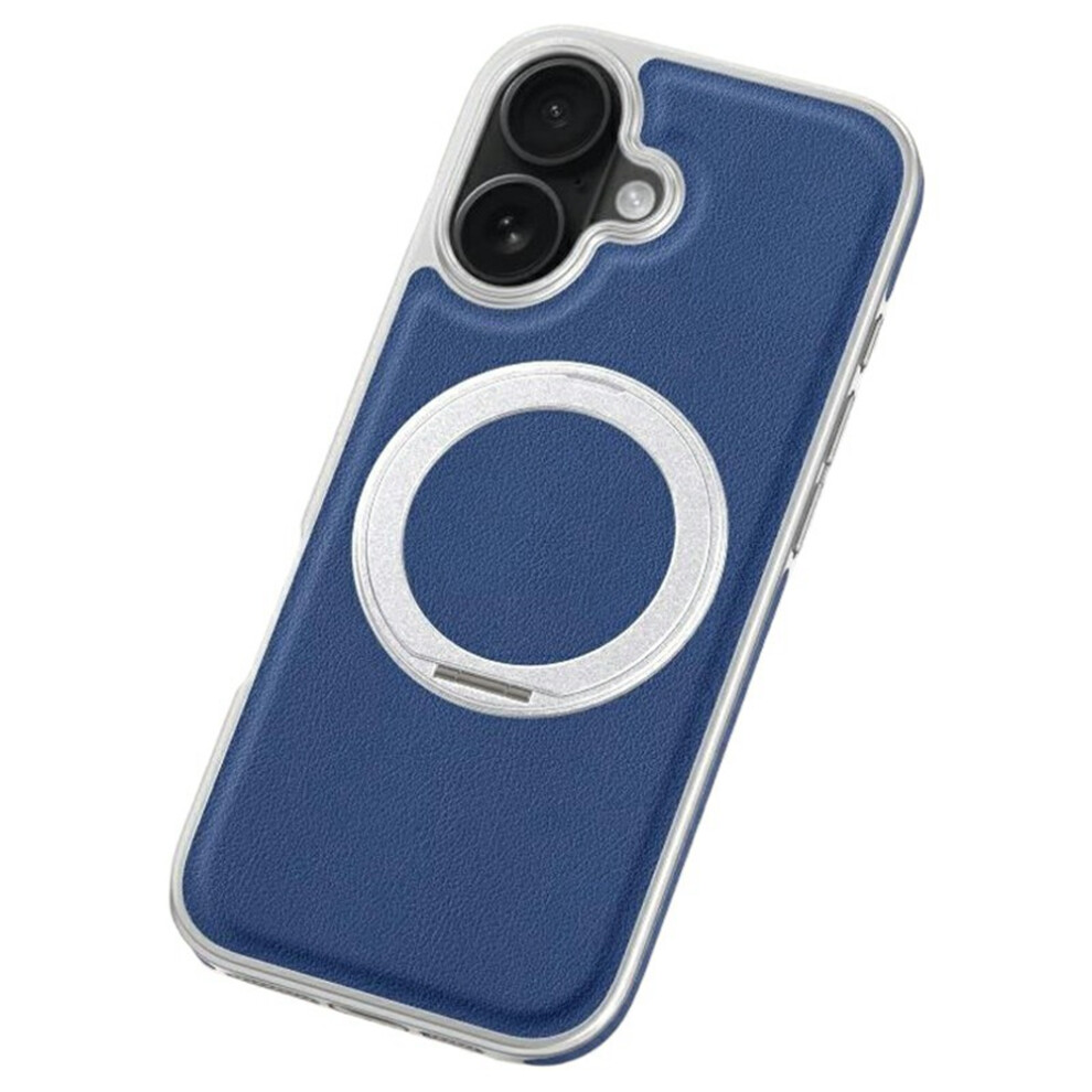 (Blue) For Iphone 17 Magnetic Case With Rotating Kickstand Leather + Pc + Tpu Electroplating Phone Cover Blue 6914294492622
