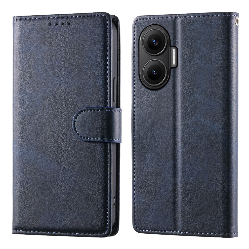 (Blue) For Xiaomi Redmi Turbo 4 Pro 5G / Poco F7 5G Case Stand Wallet Calf Texture Pu Leather Flip Phone Cover With Wrist Str Blue 6914290687923