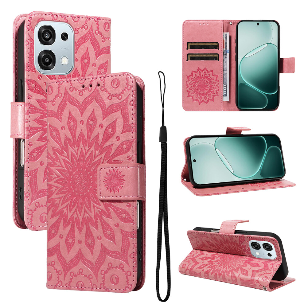 (Pink) For Oppo A6 Pro 4G / Oppo F31 5G / Oppo A6 Pro 5G Leather Wallet Case Sunflower Imprinted Phone Cover Pink 6914296901184