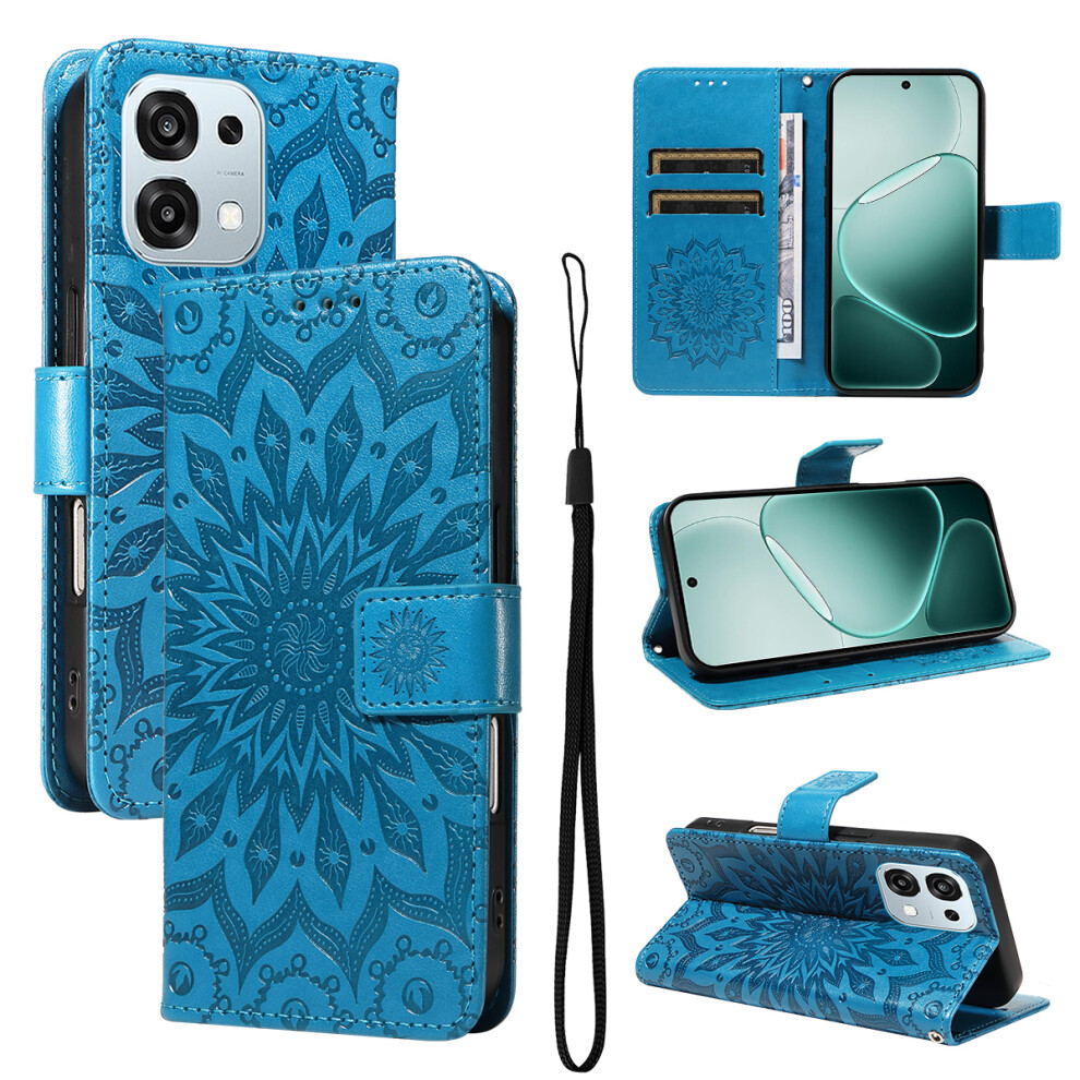 (Blue) For Oppo A6 Pro 4G / Oppo F31 5G / Oppo A6 Pro 5G Leather Wallet Case Sunflower Imprinted Phone Cover Blue 6914296829174