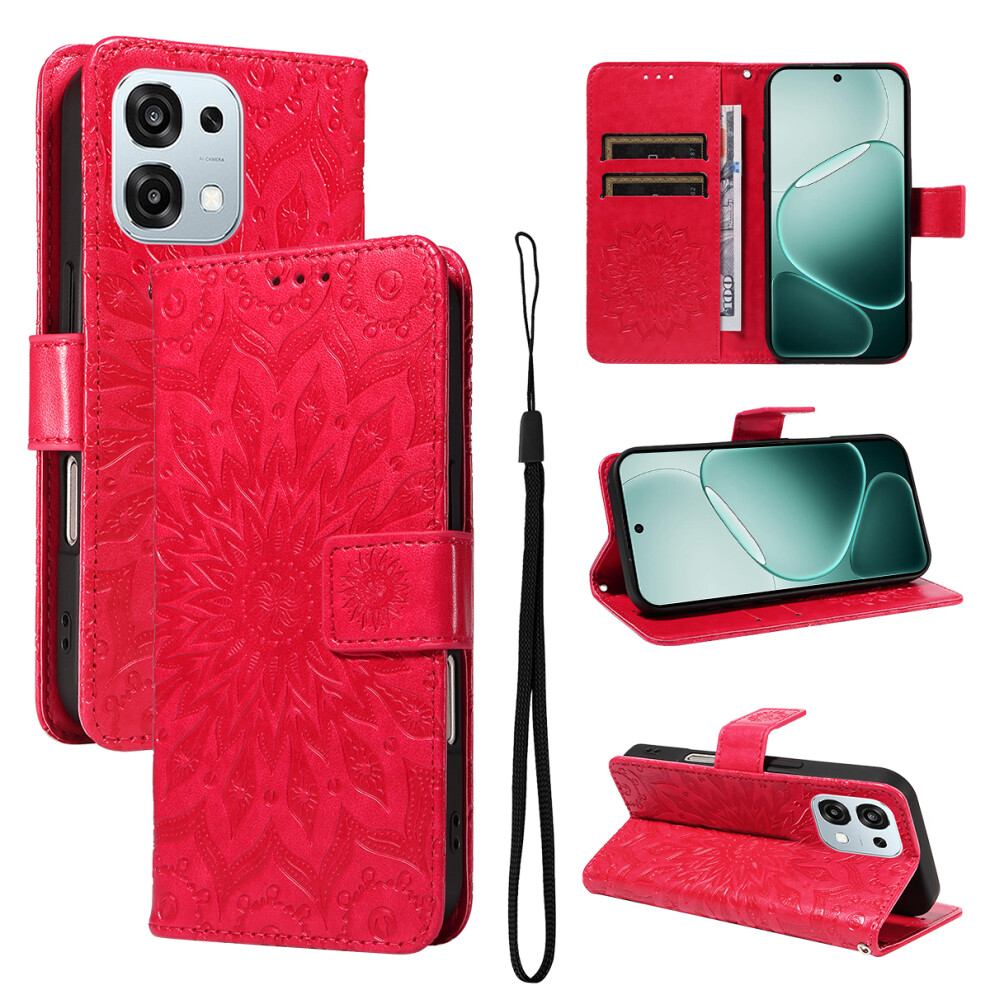 (Red) For Oppo A6 Pro 4G / Oppo F31 5G / Oppo A6 Pro 5G Leather Wallet Case Sunflower Imprinted Phone Cover Red 6914292703485