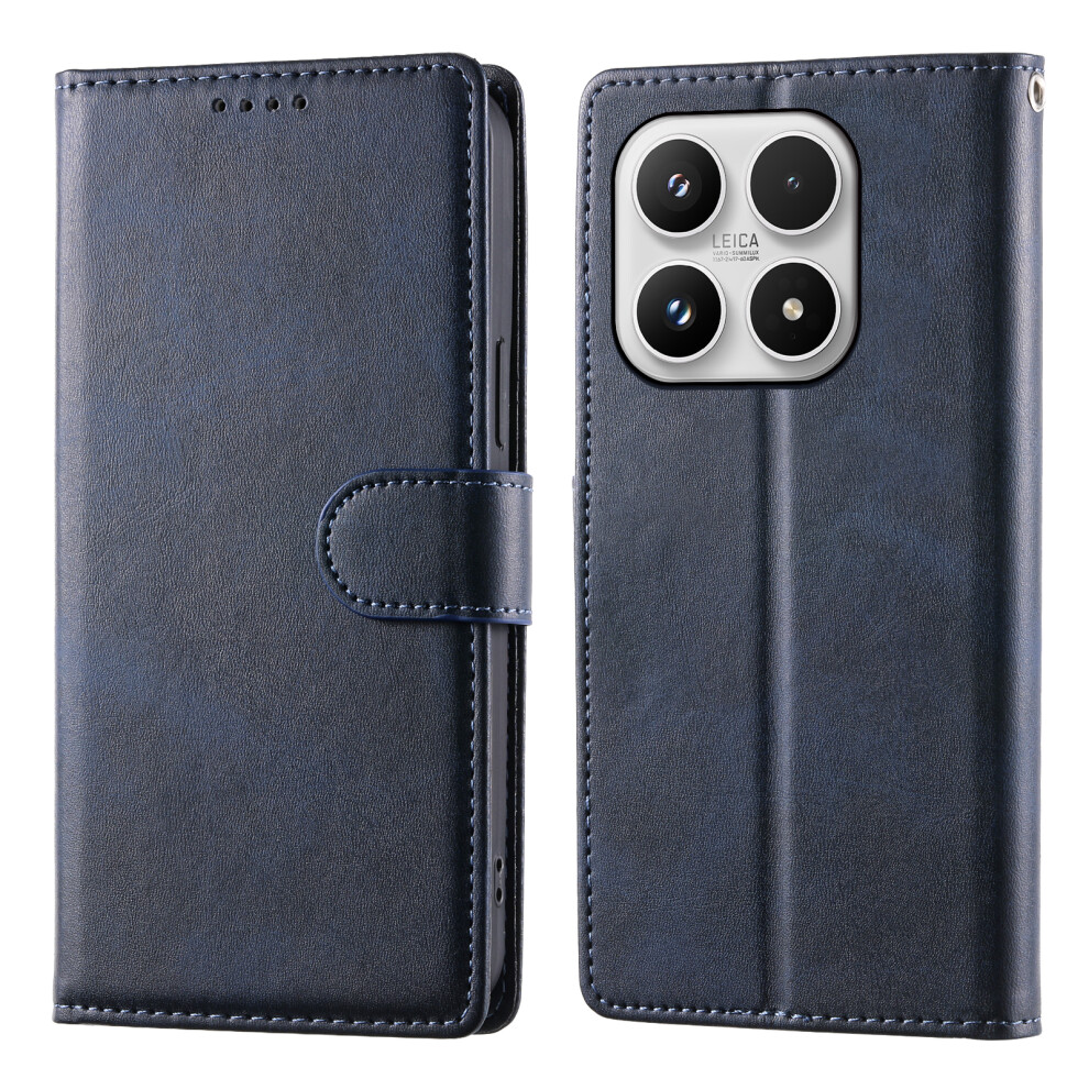 (Blue) For Xiaomi 17 Case Stand Wallet Calf Texture Pu Leather Flip Phone Cover With Wrist Strap Blue 6914292145551