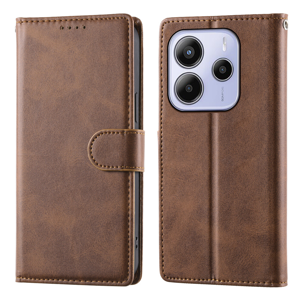 (Brown) For Xiaomi Redmi Note 14 4G (163.25Mm) Case Stand Wallet Calf Texture Pu Leather Flip Phone Cover With Wrist Strap Brown 6914297733791