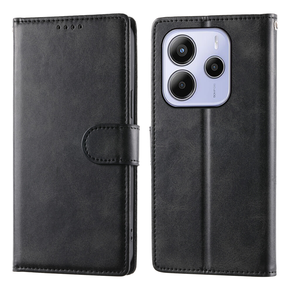 (Black) For Xiaomi Redmi Note 14 4G (164.84Mm) Case Stand Wallet Calf Texture Pu Leather Flip Phone Cover With Wrist Strap Black 6914295786812