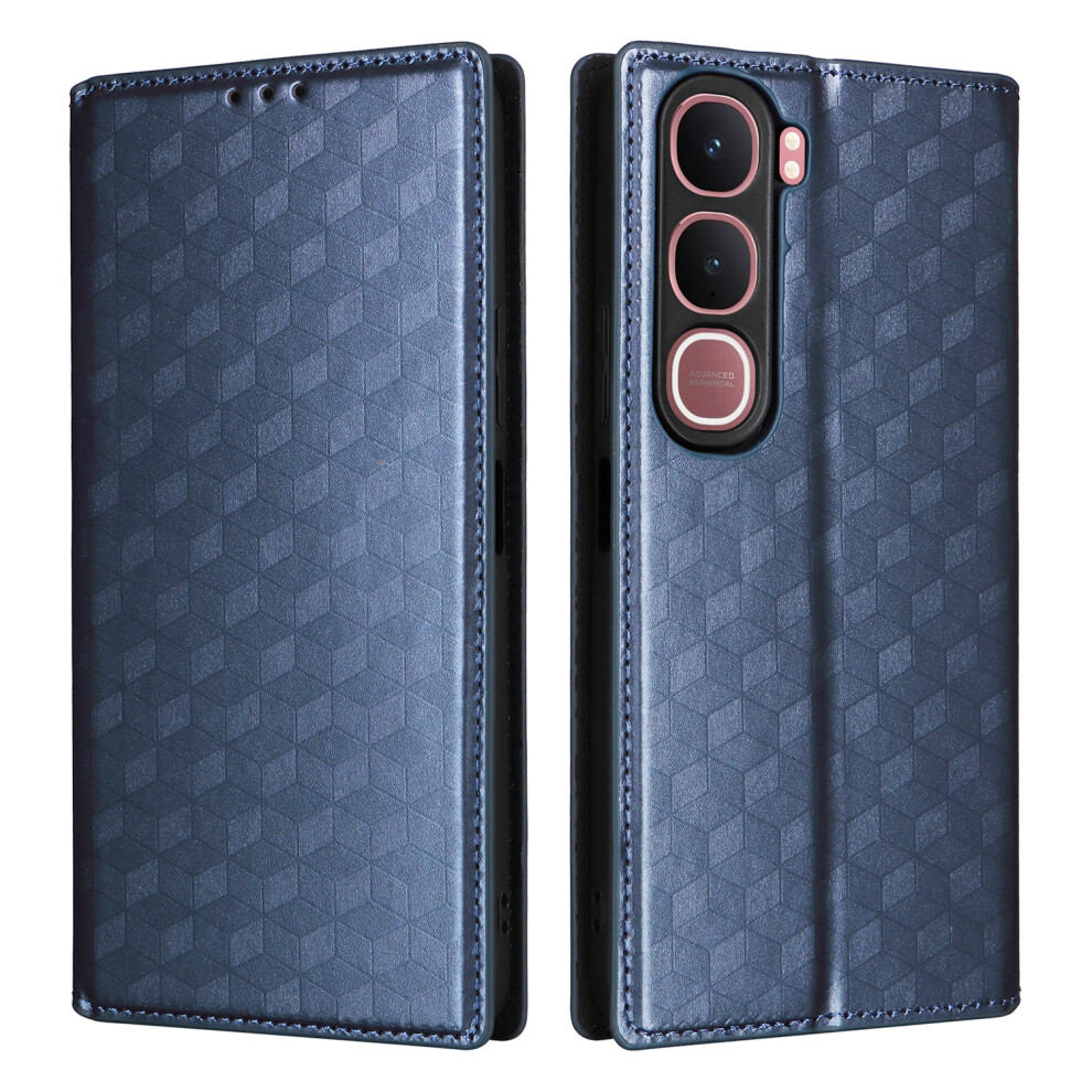 (Blue) For Vivo Y31 5G / Y21d Case Wallet Rhombus Imprinted Leather Phone Cover Blue 6914294587588