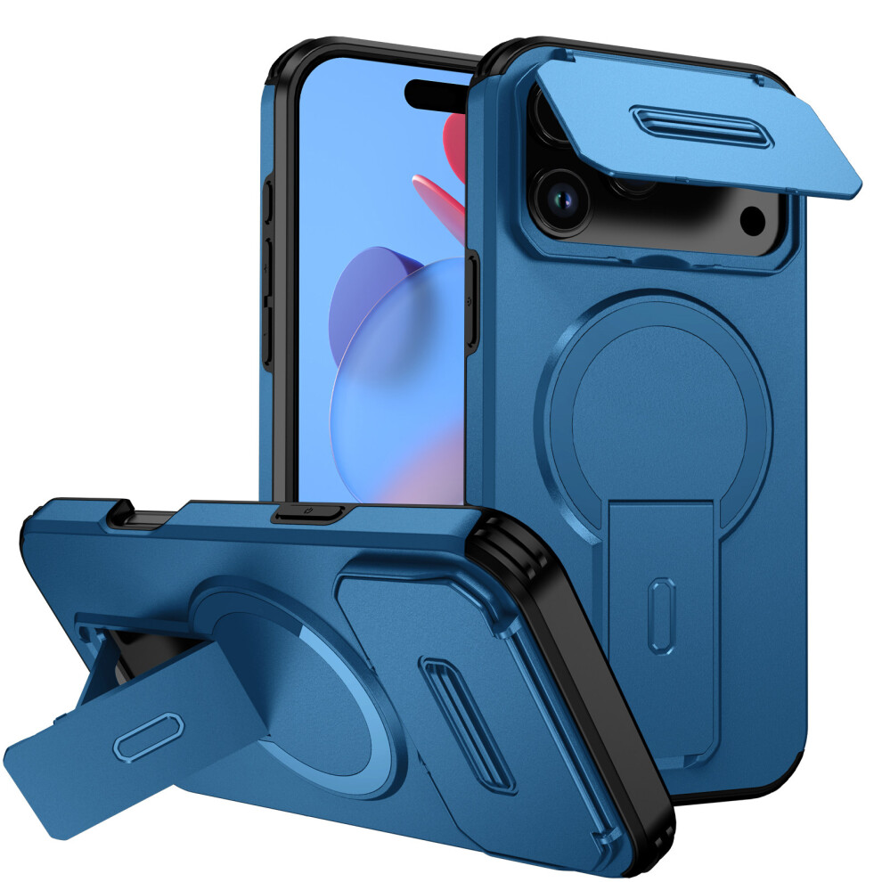 (Blue) For Iphone 17 Pro Case Kickstand Camera Slider Pc + Tpu Phone Cover Compatible With Magsafe Blue 6914295763653