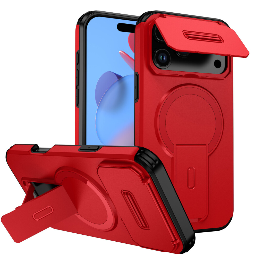 (Red) For Iphone 17 Pro Case Kickstand Camera Slider Pc + Tpu Phone Cover Compatible With Magsafe Red 6914299311621