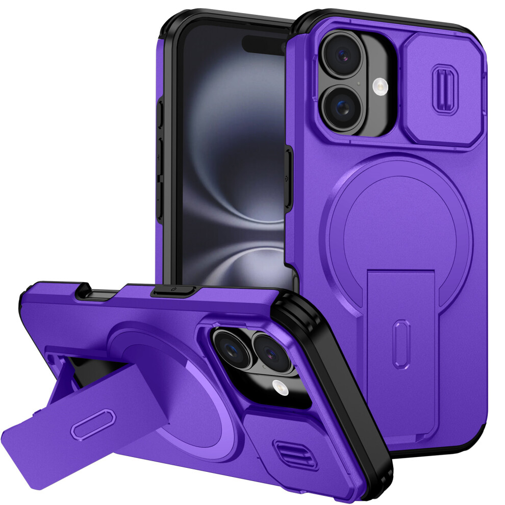 (Purple) For Iphone 16 Case Kickstand Camera Slider Pc + Tpu Phone Cover Compatible With Magsafe Purple 6914298963302