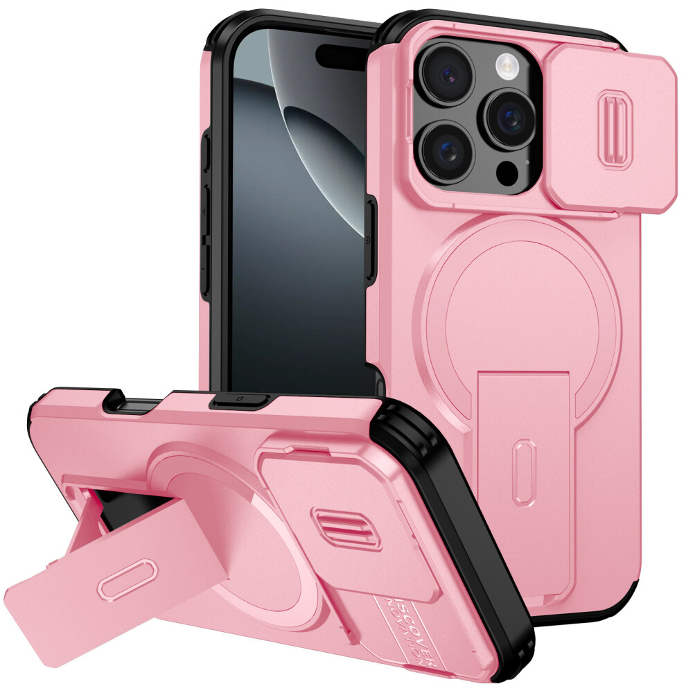 (Pink) For Iphone 16 Pro Case Kickstand Camera Slider Pc + Tpu Phone Cover Compatible With Magsafe Pink 6914293778789