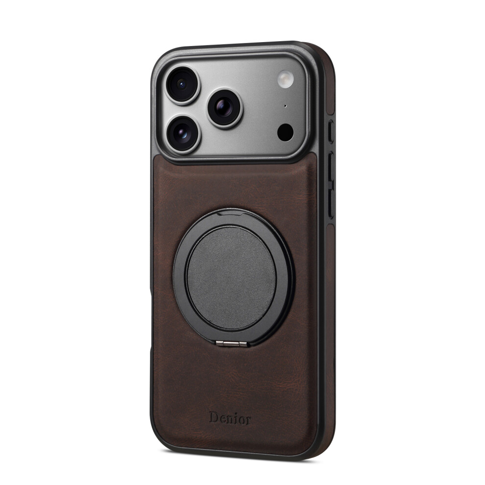 (Brown) Denior A14 For Iphone 17 Pro Magnetic Case Rotary Kickstand Leather Pc Tpu Phone Cover Brown 6914295284950