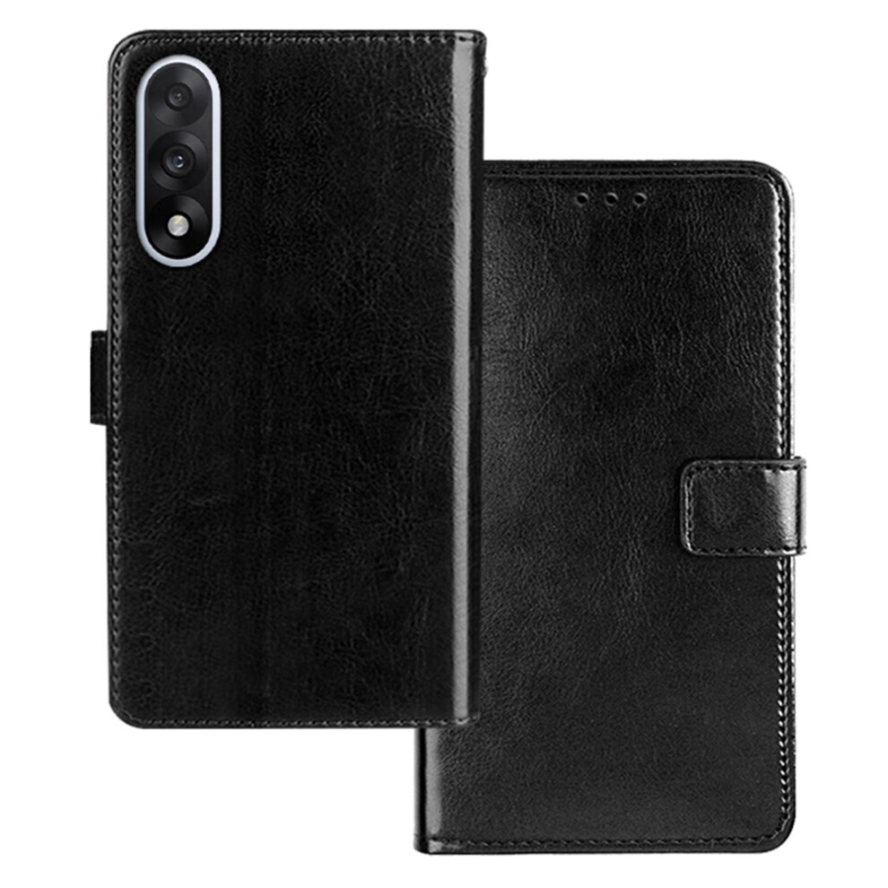 (Black) Idewei For Oneplus Nord 5 5G / Ace 5 Ultra 5G Case Wallet Leather Phone Cover Crazy Horse Texture Black 6914292557286