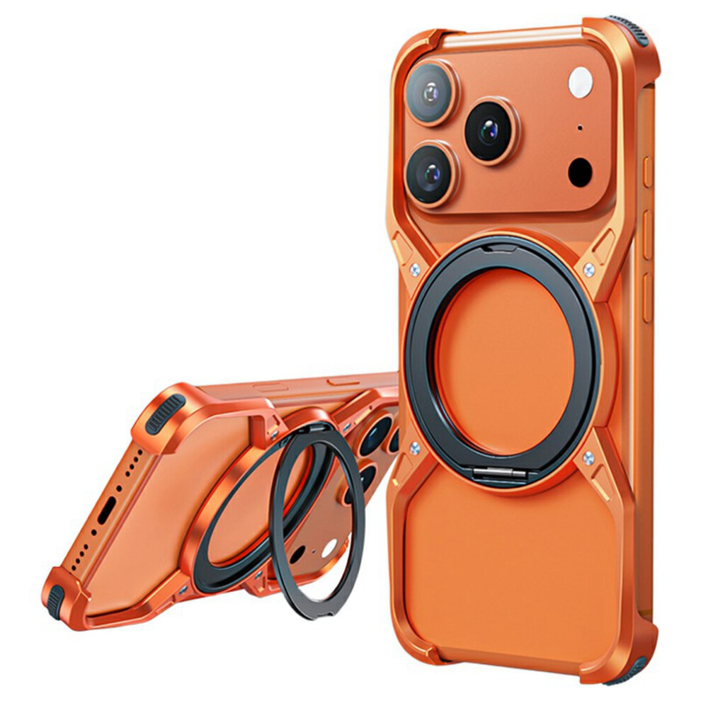 (Orange) For Iphone 17 Pro Case Kickstand Frameless Aluminum Alloy Bumper Phone Cover Orange 6914299498742
