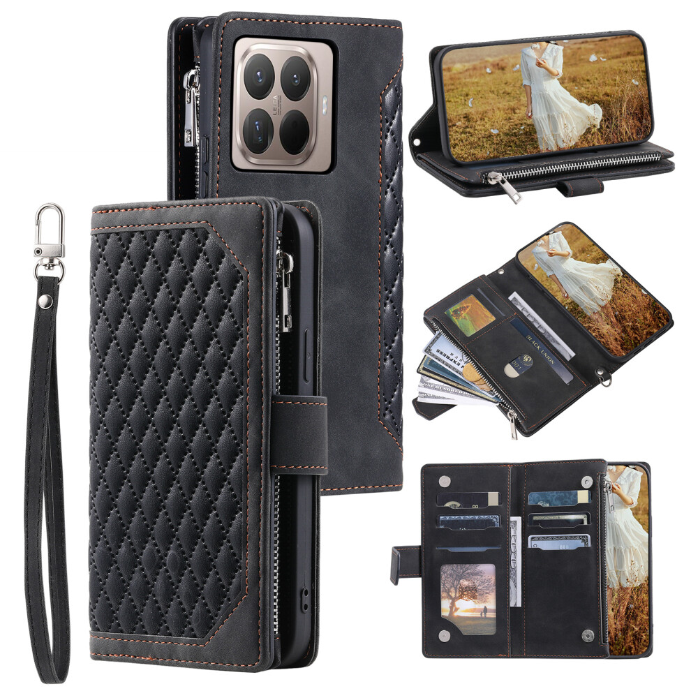 (Black) For Xiaomi 15T Pro Wallet Case Rhombus Stitching Line Pu Leather Phone Cover With Wrist Strap Black 6914293069931