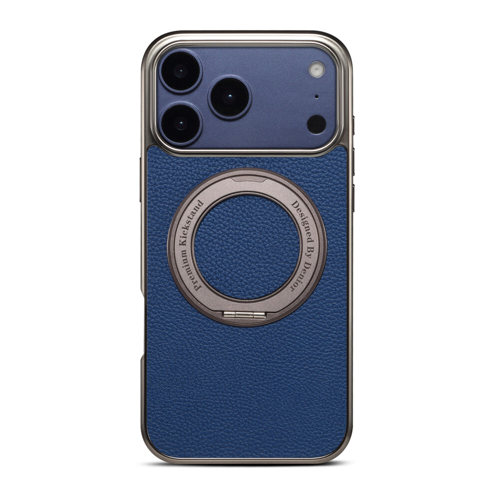 (Blue) Denior A23+2 For Iphone 17 Pro Case Compatible With Magsafe Rotary Kickstand Leather Back Phone Cover Blue 6914292281204