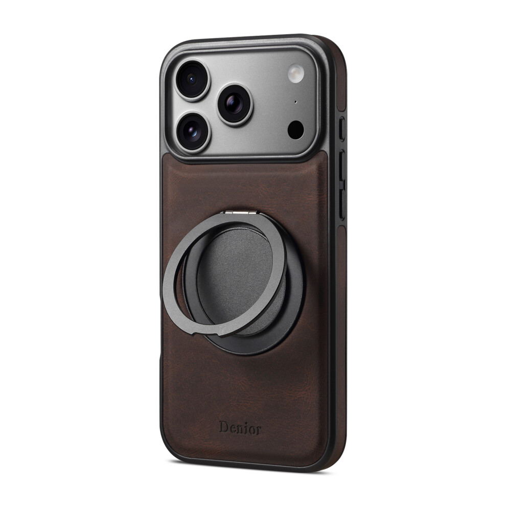(Brown) Denior A14 For Iphone 17 Pro Max Magnetic Case Rotary Kickstand Leather Pc Tpu Phone Cover Brown 6914298906262