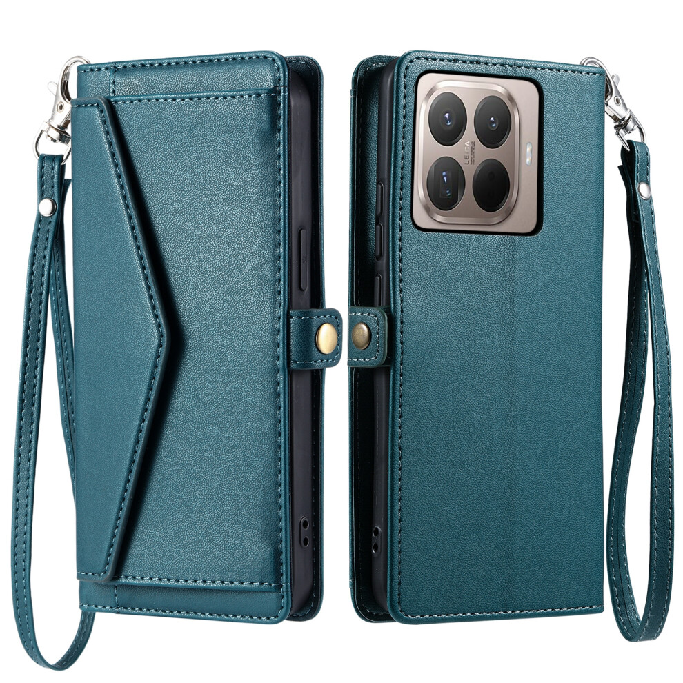 (Blackish ) For Xiaomi 15T Pro Leather Case With Wrist Strap Wallet Stand Phone Cover Green 6914290149421