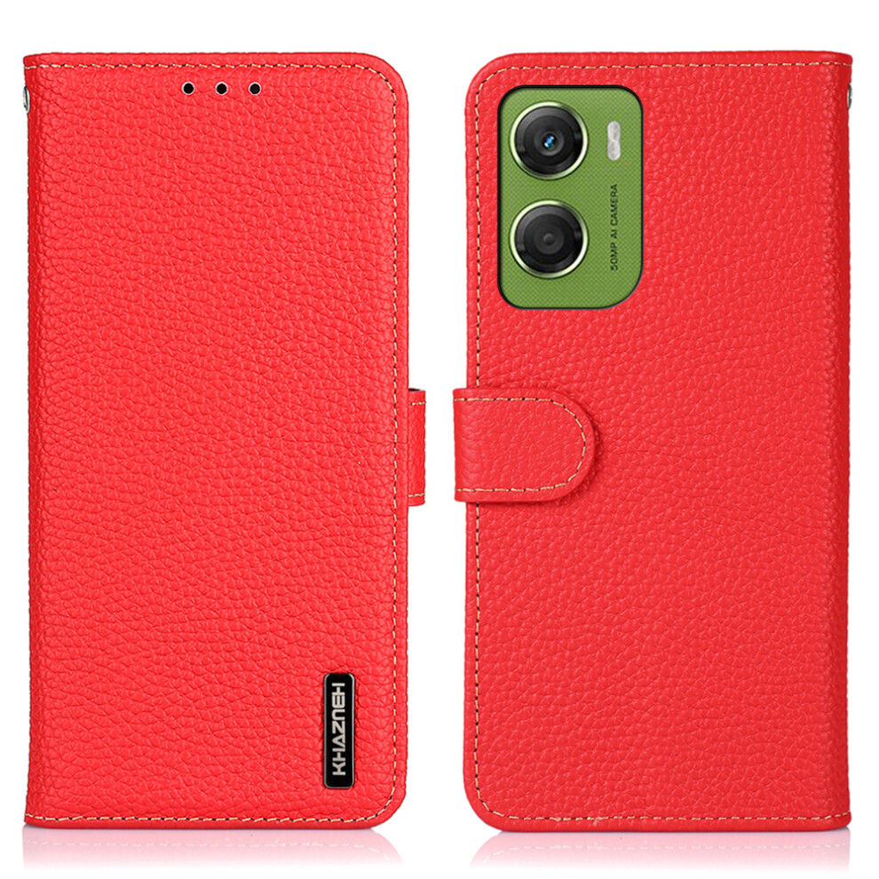 (Red) Khazneh For Motorola Moto G06 Power 4G / G06 4G Case Genuine Cow Leather Flip Phone Cover Red 6914295553995