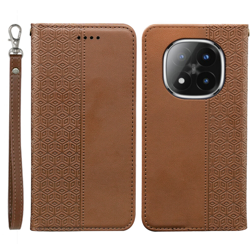 (Brown) For Xiaomi Poco M8 Pro 5G / Redmi Note 15 Pro+ 5G (Global) Wallet Phone Case Checkered Pattern Imprint Leather Flip Cove Brown 6914291052379