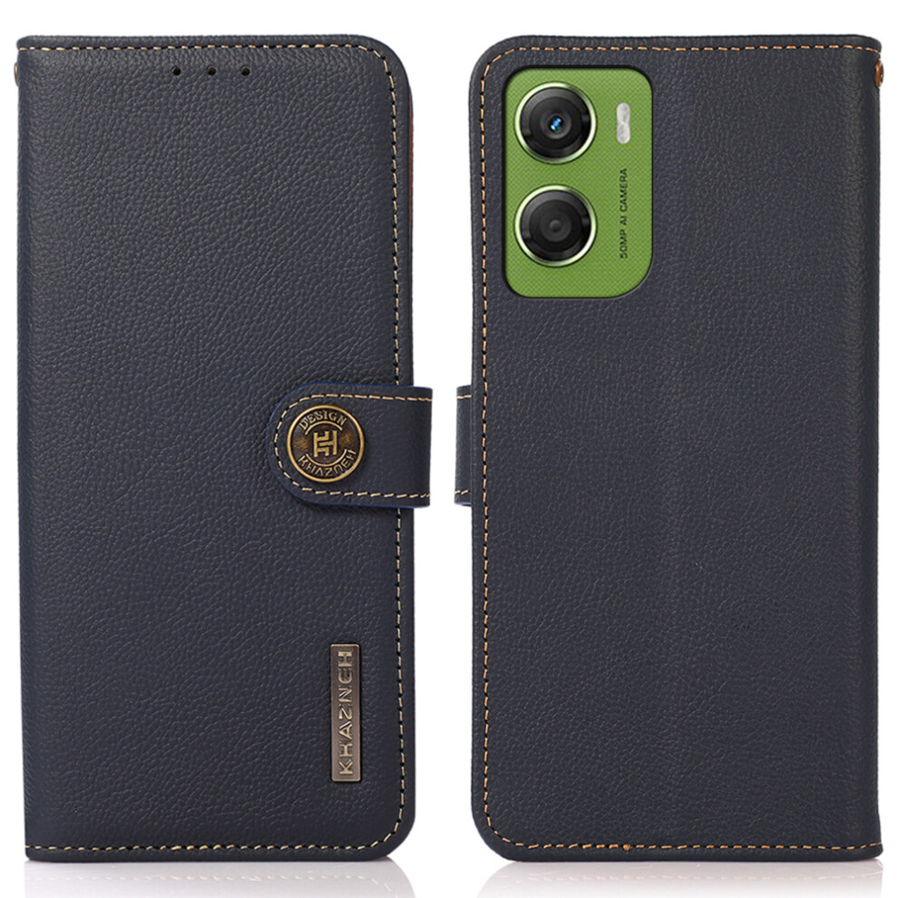 (Blue) Khazneh For Motorola Moto G06 Power 4G / G06 4G Case Genuine Cow Leather Rfid Blocking Wallet Phone Cover Blue 6914290361885