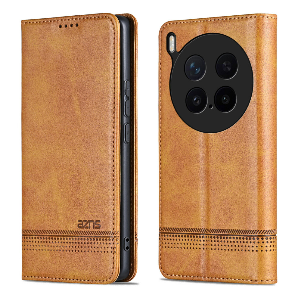 (Brown) Azns For Vivo X300 Pro 5G Case Cowhide Texture Pu Leather Wallet Phone Cover Brown 6914296799231