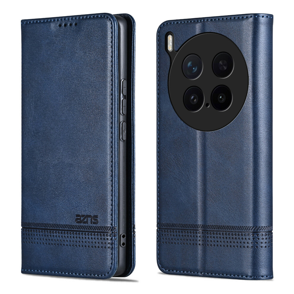 (Blue) Azns For Vivo X300 Pro 5G Case Cowhide Texture Pu Leather Wallet Phone Cover Blue 6914295163033