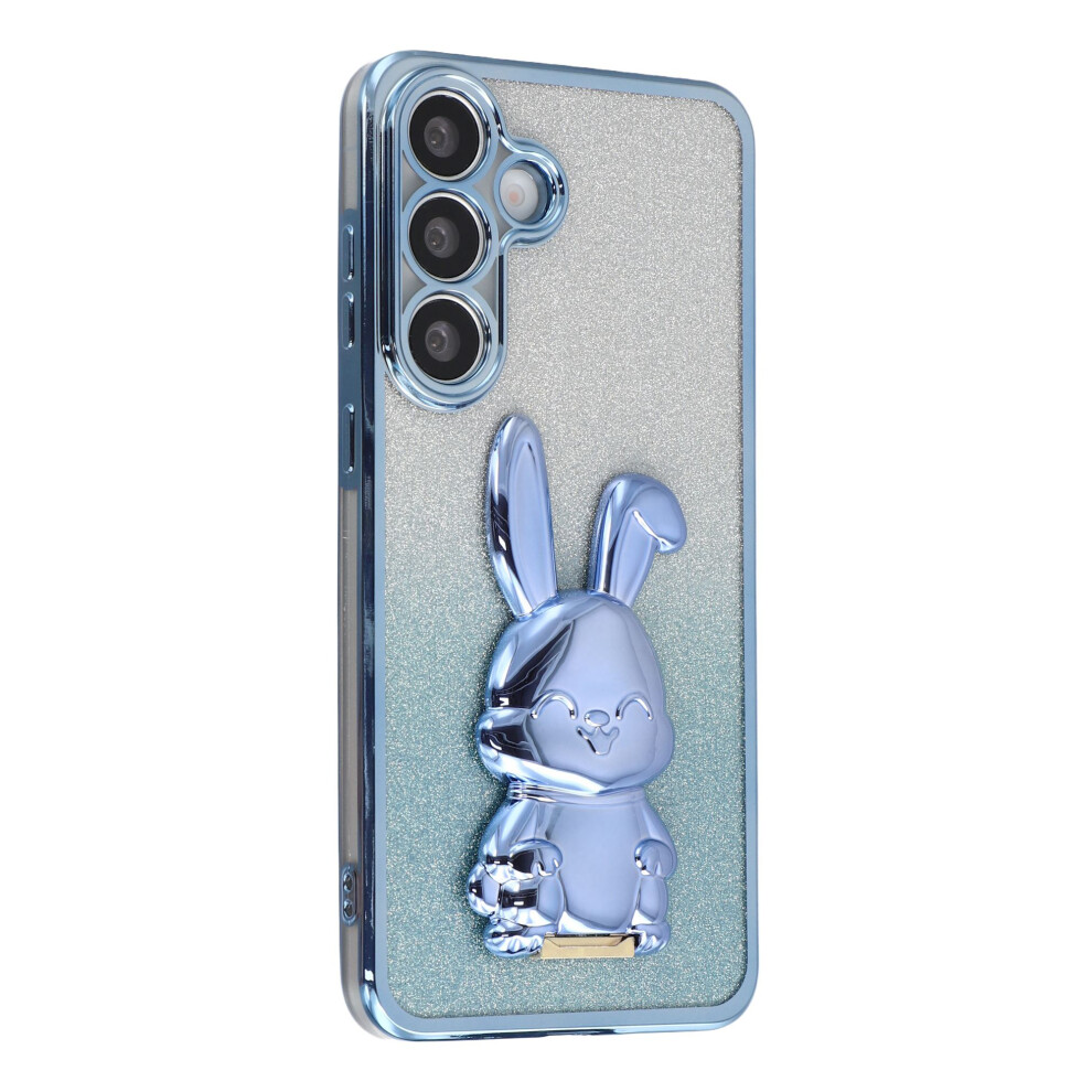 (Blue) For Samsung Galaxy S25 Fe Case Electroplating Glitter Rabbit Pc + Tpu Phone Cover With Kickstand Blue 6914298227329
