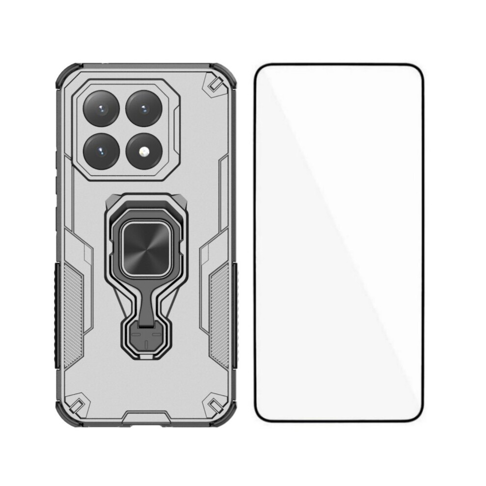 (Grey) Wanlonfeng For Xiaomi 15T Phone Case Pc Tpu Back Cover Kickstand With Tempered Glass Grey 6914296243079