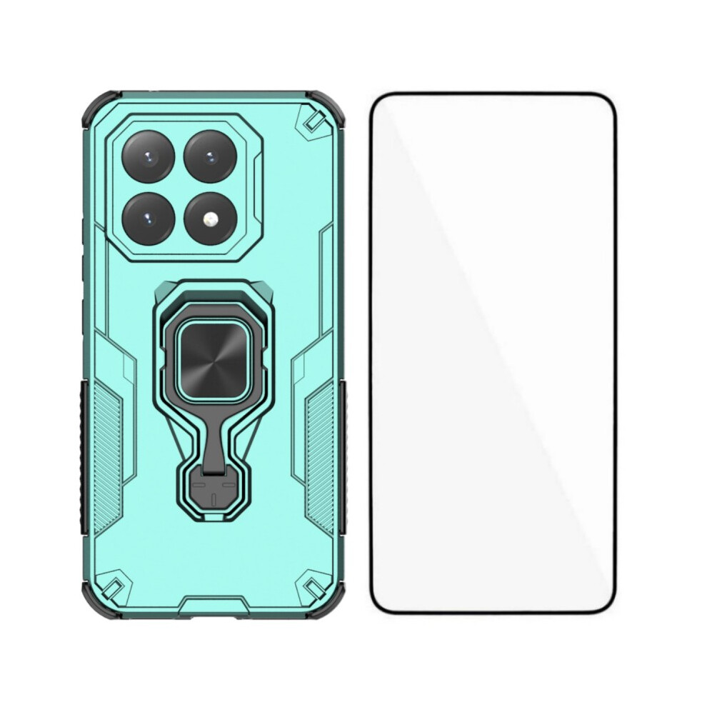 (Green) Wanlonfeng For Xiaomi 15T Phone Case Pc Tpu Back Cover Kickstand With Tempered Glass Green 6914294707146