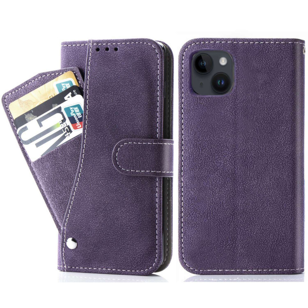 (Purple) For Iphone 15 Case Retro Pu Leather Wallet Phone Cover With Rotating Card Slots Holder Purple 6914290277032