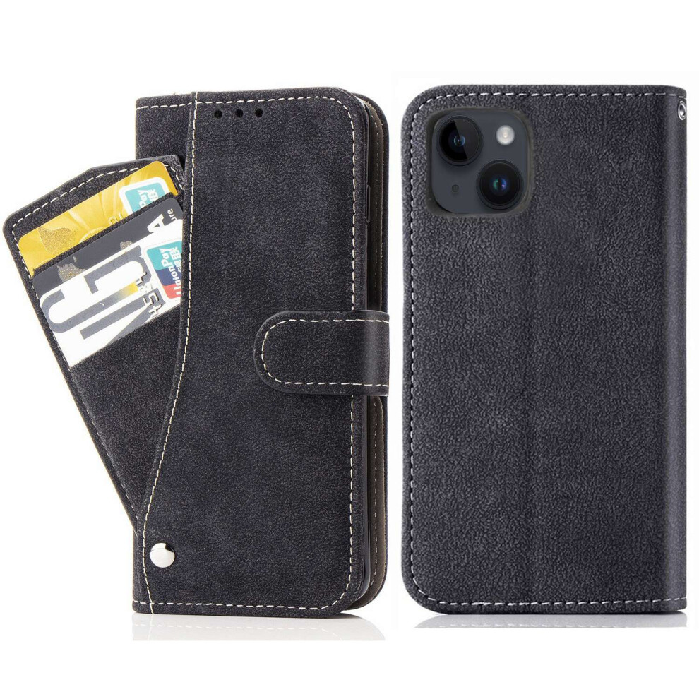 (Black) For Iphone 15 Case Retro Pu Leather Wallet Phone Cover With Rotating Card Slots Holder Black 6914295059930