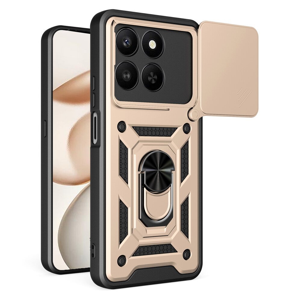 (Gold) Amorus Phone Case For Honor 400 Smart 5G / 4G / X7d 4G / 5G Kickstand Pc + Tpu Cover With Camera Lens Slider Gold 6914293436627