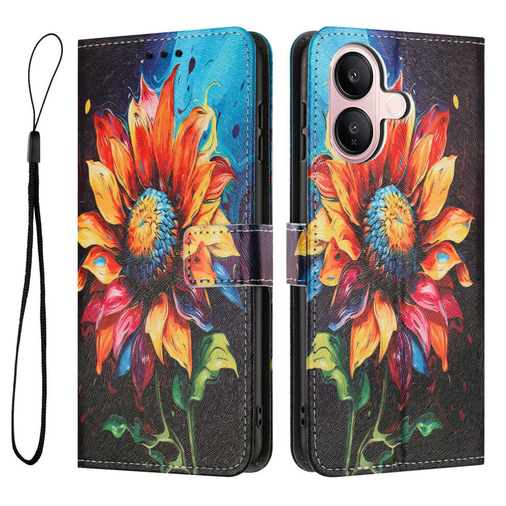 (Sunflower) For Vivo V60 Lite 4G / Vivo V60 Lite 5G Wallet Case Pattern Printing Pu Leather Phone Cover With Lanyard 6914291724566