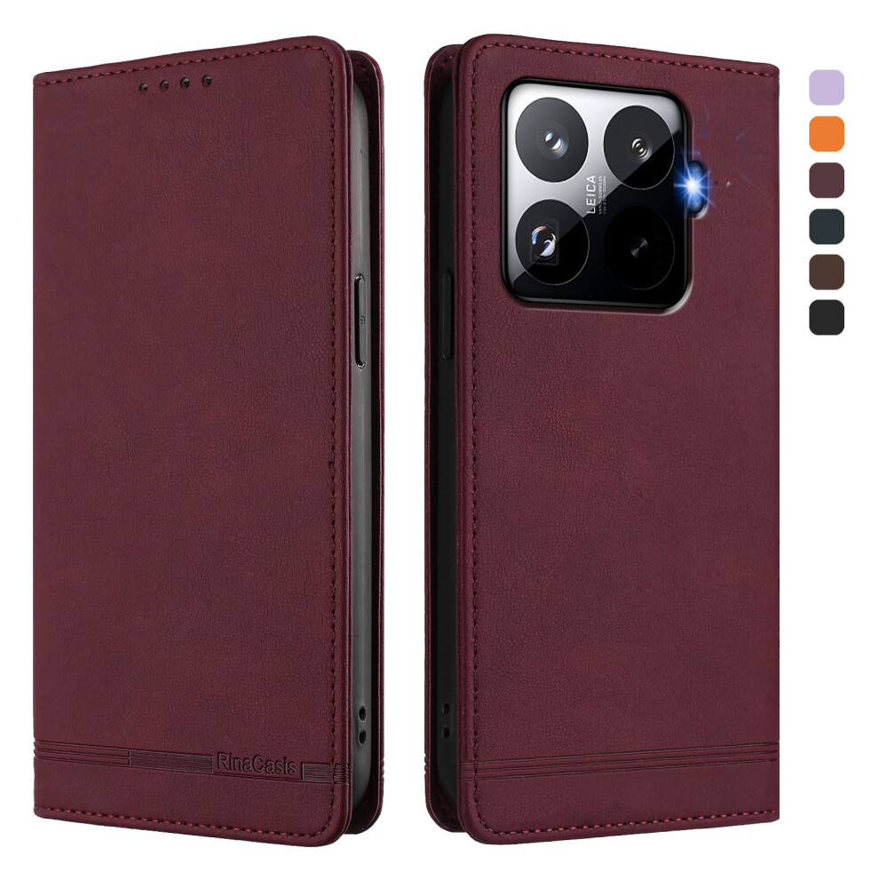 (Wine ) For Xiaomi 15T Pro Case Rinacasis Rc23 Rfid Blocking Wallet Stand Pu Leather Phone Cover Red 6914291193331