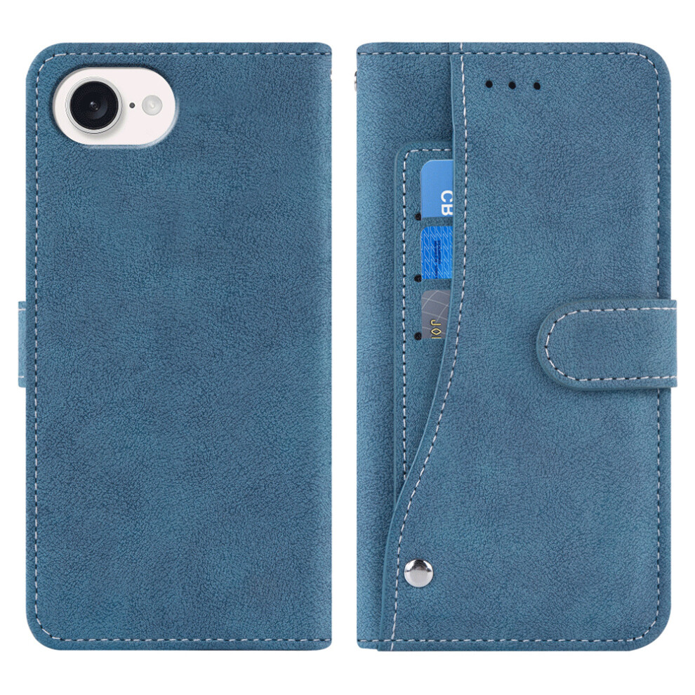 (Blue) For Iphone 17E / 16E Case Retro Pu Leather Wallet Phone Cover With Rotating Card Slots Holder Blue 6914298921074
