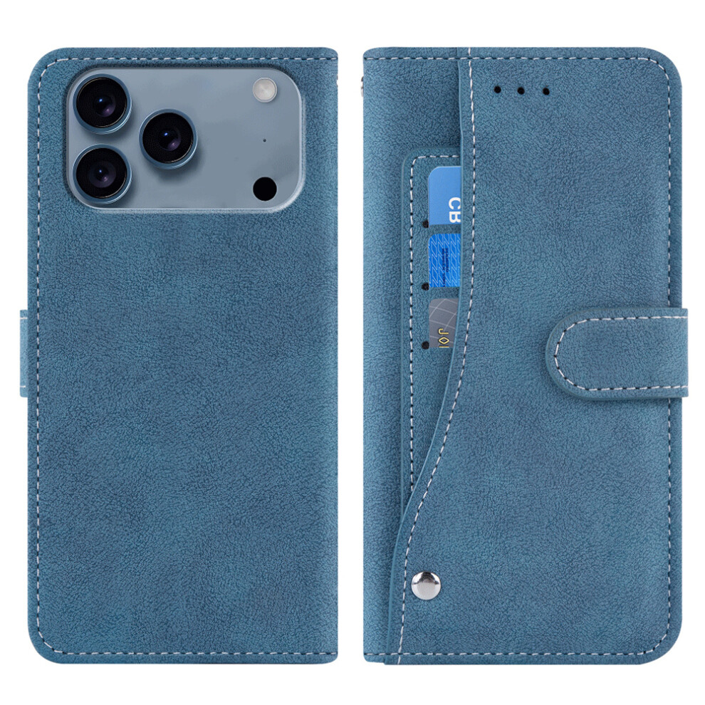 (Blue) For Iphone 17 Pro Max Case Retro Pu Leather Wallet Phone Cover With Rotating Card Slots Holder Blue 6914297594309