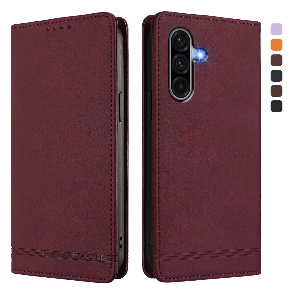 (Wine ) For Samsung Galaxy A56 5G Case Rinacasis Rc23 Rfid Blocking Wallet Stand Pu Leather Phone Cover Red 6914290464470