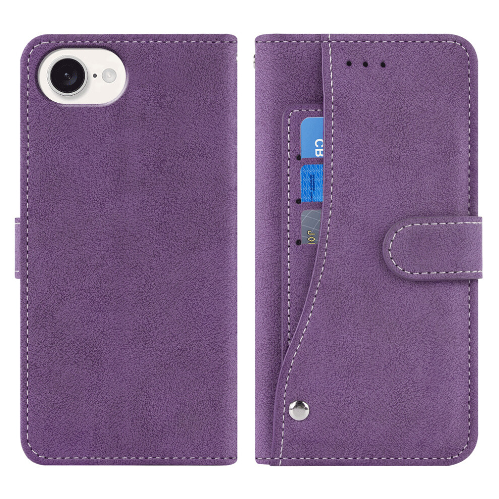 (Purple) For Iphone 17E / 16E Case Retro Pu Leather Wallet Phone Cover With Rotating Card Slots Holder Purple 6914291538163