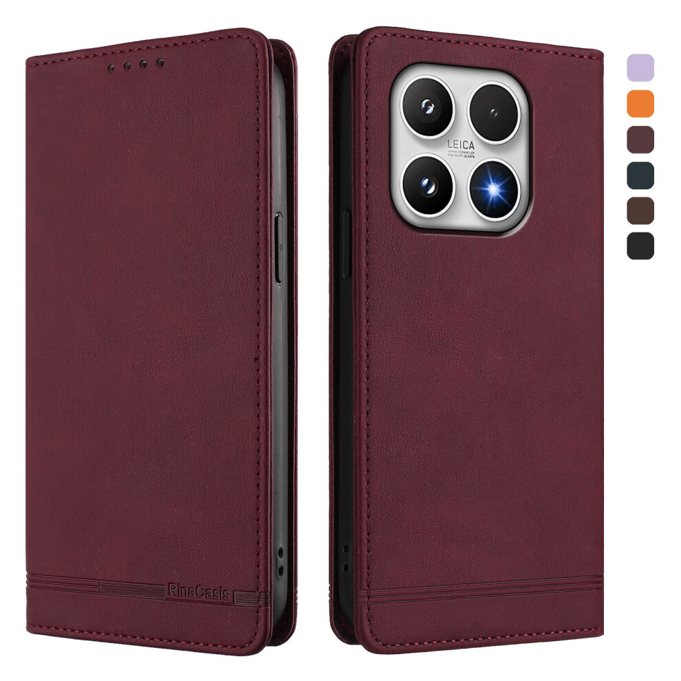 (Wine ) For Xiaomi 17 Case Rinacasis Rc23 Rfid Blocking Wallet Stand Pu Leather Phone Cover Red 6914297778600