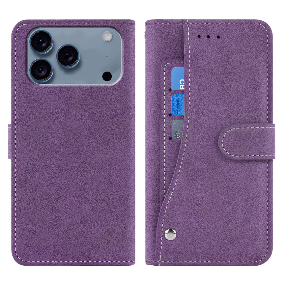 (Purple) For Iphone 17 Pro Case Retro Pu Leather Wallet Phone Cover With Rotating Card Slots Holder Purple 6914295869195