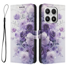 (Purple Rose) For Xiaomi 17 Wallet Case Pattern Printing PU Leather Phone Cover with Lanyard