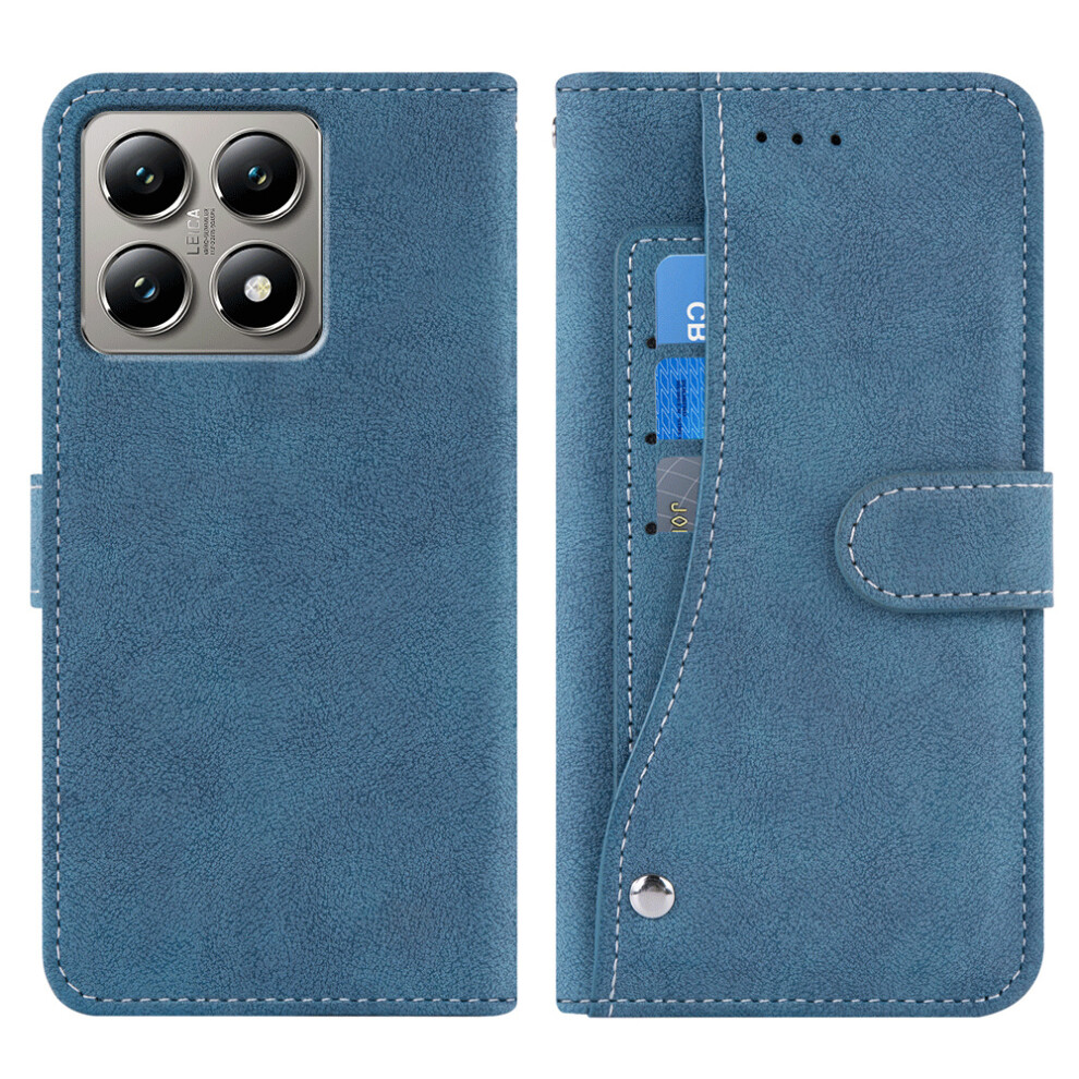 (Blue) For Xiaomi 14T Pro Case Retro Pu Leather Wallet Phone Cover With Rotating Card Slots Holder Blue 6914293199454