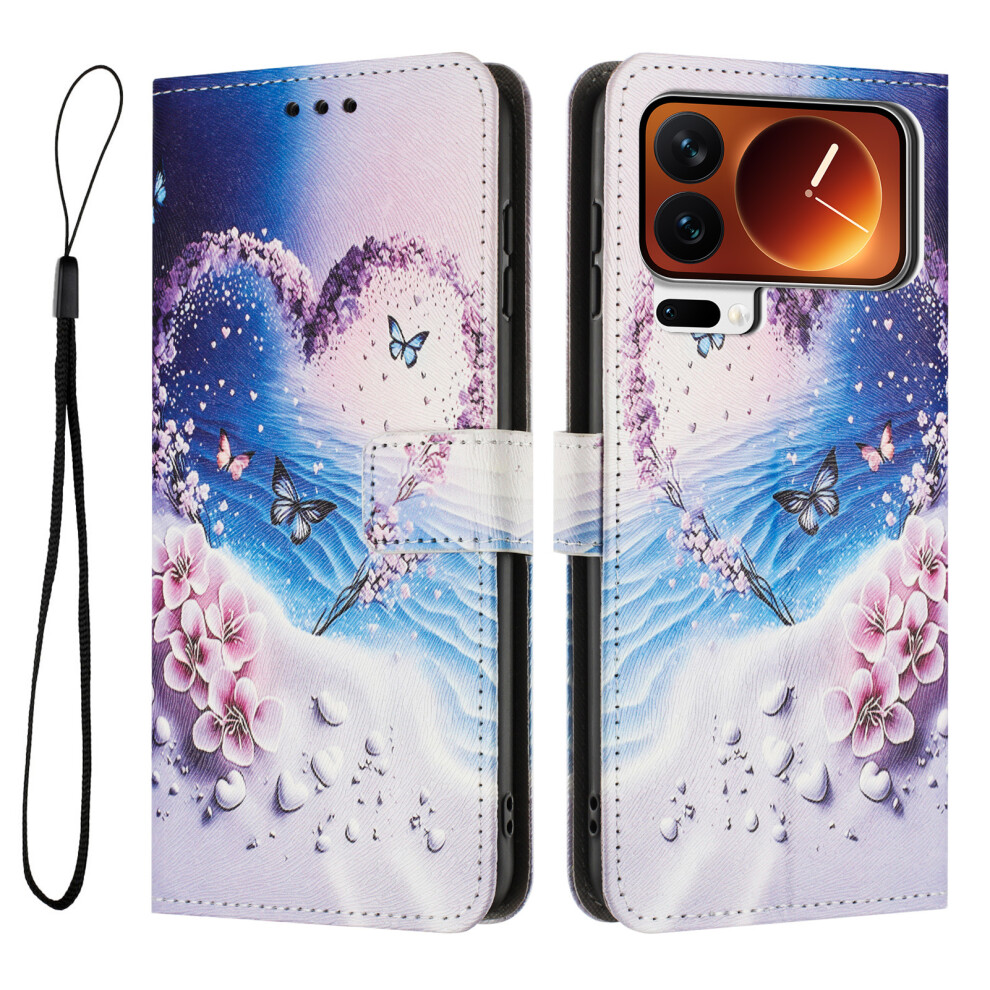 (Heart Butterfly) For Xiaomi 17 Pro Wallet Case Pattern Printing Pu Leather Phone Cover With Lanyard 6914292731433
