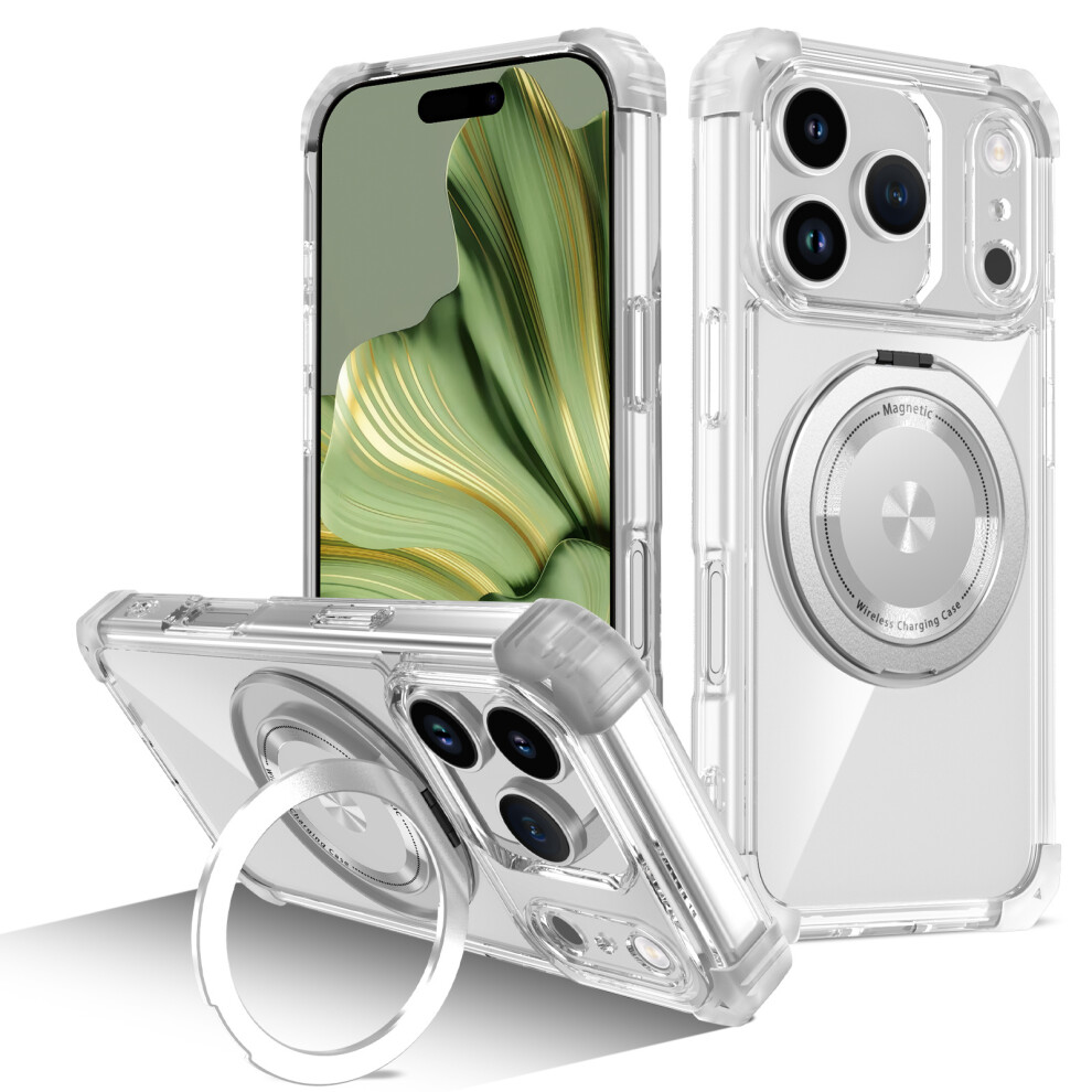 (Transparent) For Iphone 17 Pro Case Compatible With Magsafe Rotating Kickstand Pc + Tpu Back Cover 6914296875249
