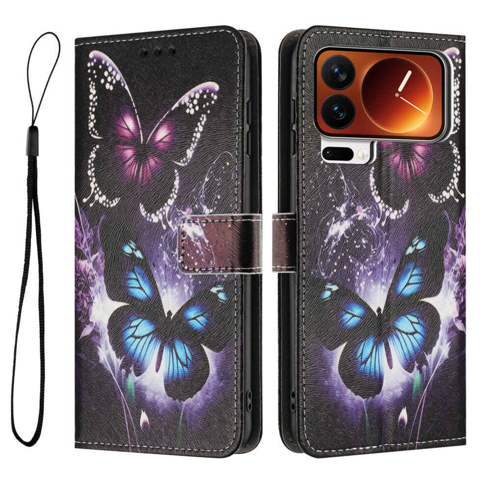 (Two Butterflies) For Xiaomi 17 Pro Wallet Case Pattern Printing Pu Leather Phone Cover With Lanyard 6914290714360